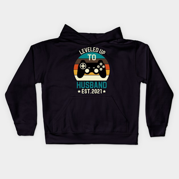 Leveled Up to Husband Est 2021 Kids Hoodie by DragonTees
